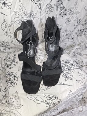 Jessica Simpson Black Strappy Block Heels with Ankle Strap